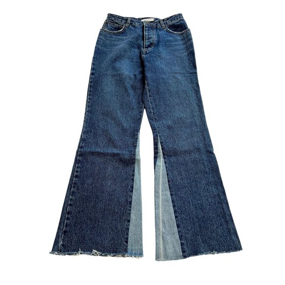 LOEIL Two-Tone Flare Jeans in Blue - Picture 1 of 5